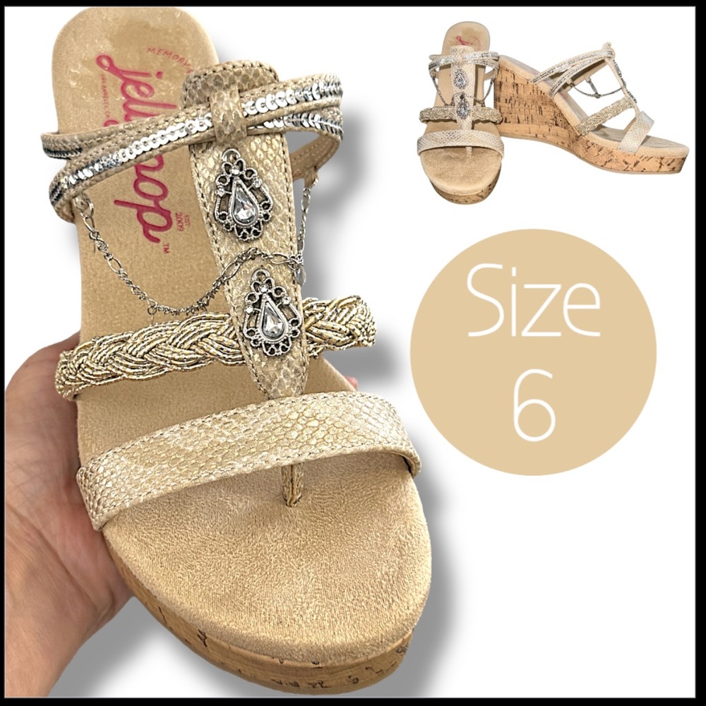 New Women Wedges, Beige Wedge Sandals w/Silver/Gold Accent Sandals, Snakeskin